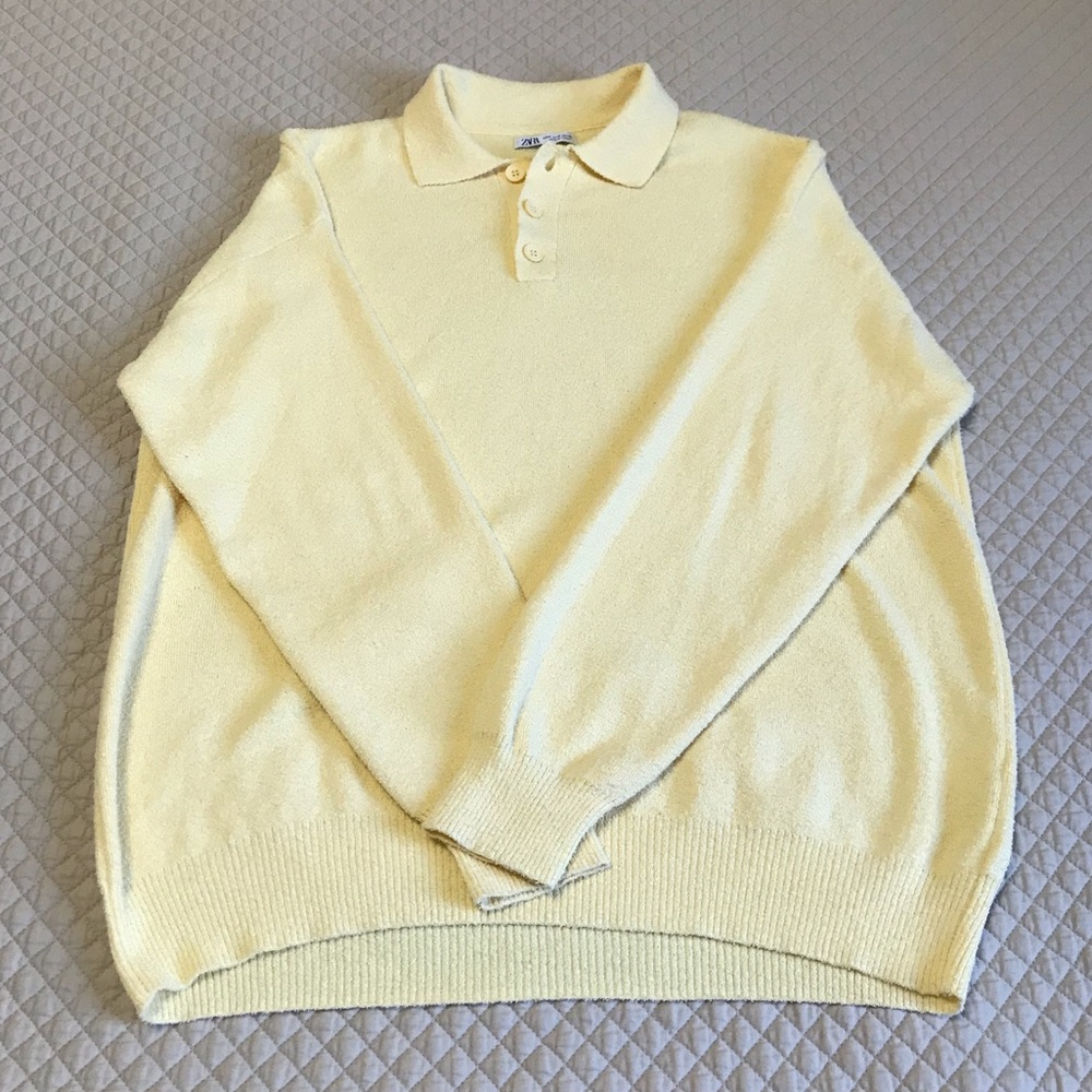 Zara Men’s Terry Yellow Polo Knit Sweater